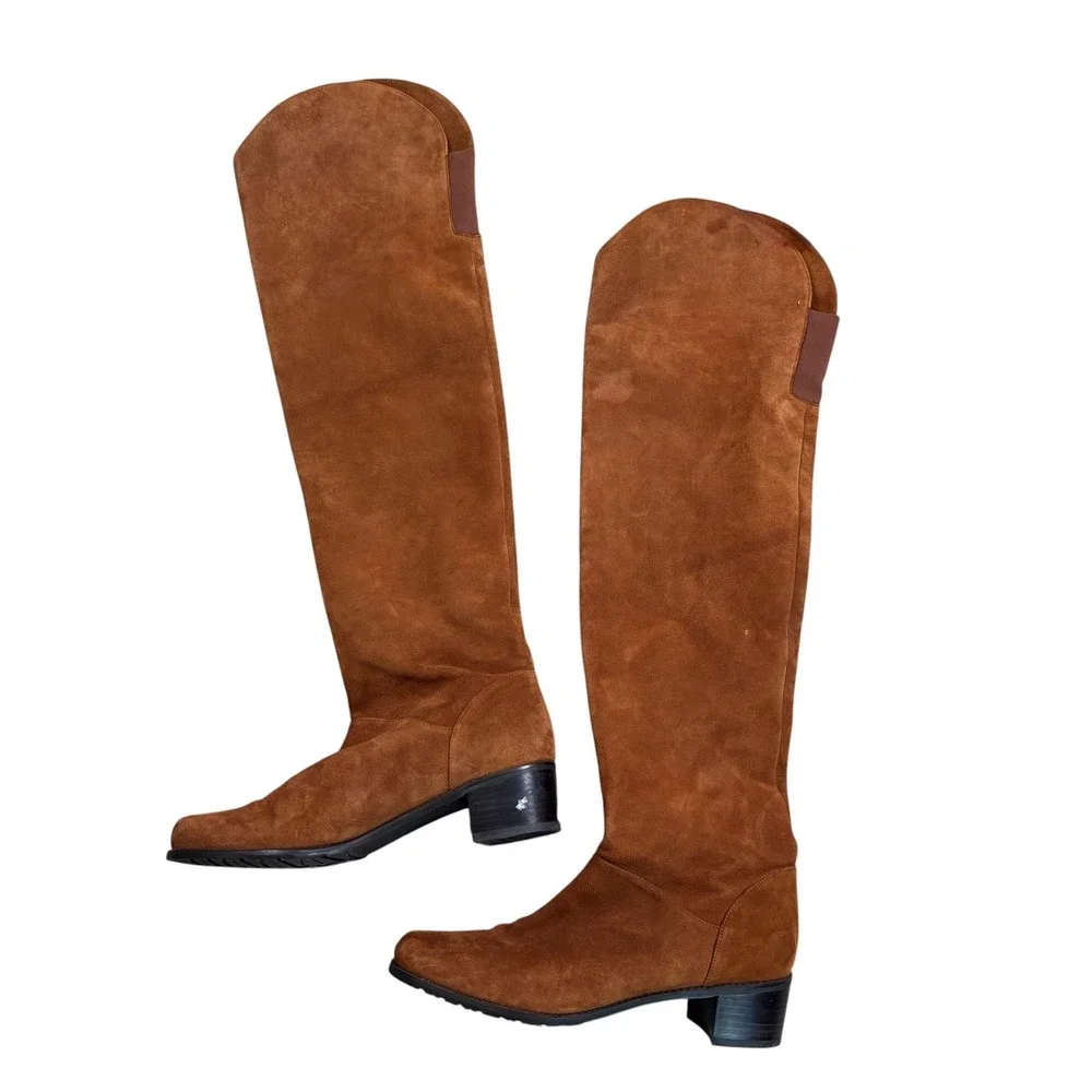 Stuart Weitzman Cognac Brown Suede Over The Knee Block Heel Boots Sz 8.5 Spain